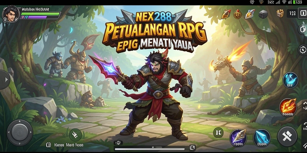 Screenshot utama NEX288 menampilkan adegan pertarungan yang mendebarkan dalam dunia RPG.
