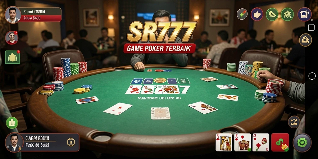 Tangkapan layar gameplay SR777 menampilkan suasana Poker yang mendebarkan.