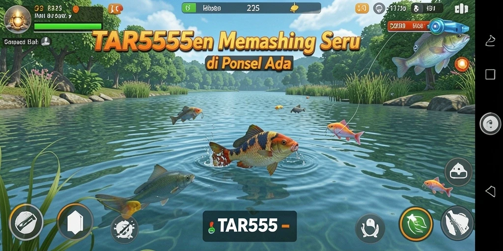 Screenshot TAR555 menampilkan pemain menangkap ikan besar di lautan.