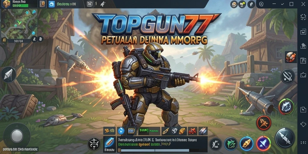 Screenshot menunjukkan pemain beraksi dalam dunia penuh petualangan TOPGUN77.